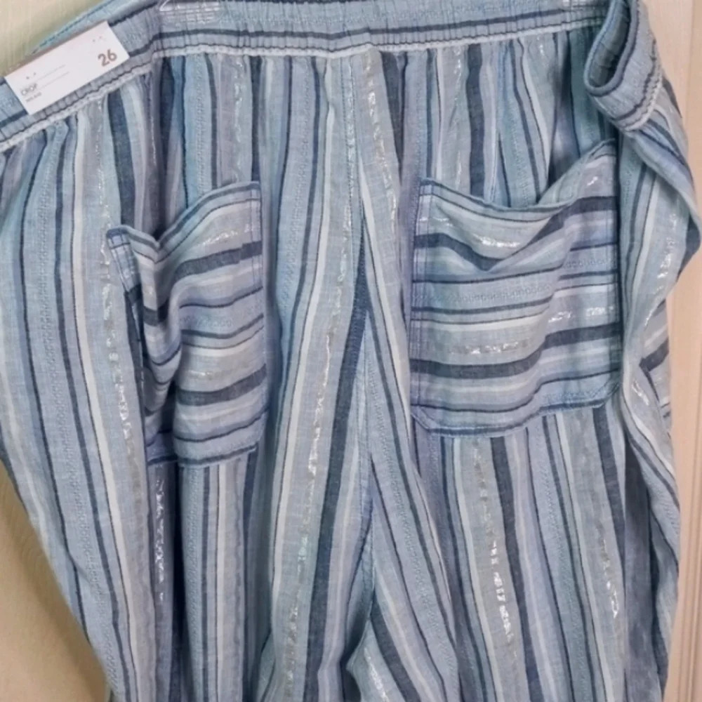 LB Linen Wide Leg Striped Crop Pant Sz26 NWT Plus Size - Picture 5 of 8